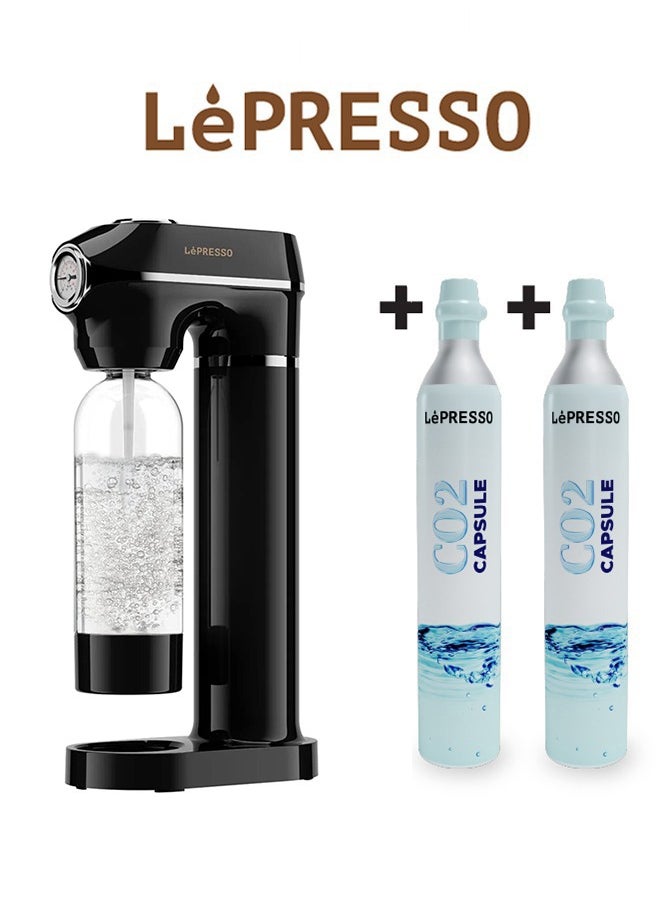 Sparkling Water Maker 1L with Two Capsules and Pressure Meter / Efficient Carbonation / Adjustable Fizz Pressure / One-Button Operation - Black - pzsku/Z9F19B98A398C1706C37CZ/45/1741588264/e27de091-87a3-4dce-bc4a-6c796643c6e6