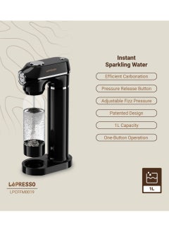 LePRESSO Sparkling Water Maker 1L with Two Capsules and Pressure Meter / Efficient Carbonation / Adjustable Fizz Pressure / One-Button Operation - Black  - Image 2