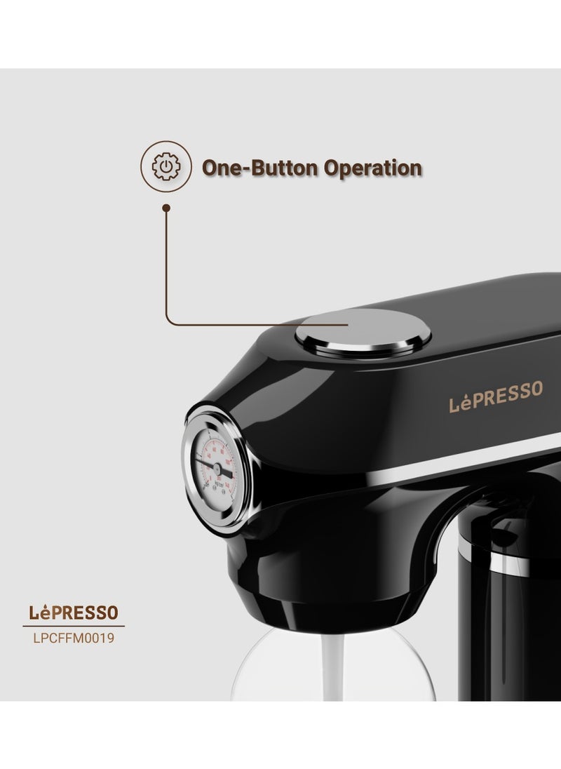 LePRESSO - Sparkling Water Maker 1L with Two Capsules and Pressure Meter / Efficient Carbonation / Adjustable Fizz Pressure / One-Button Operation - Black - Image 1