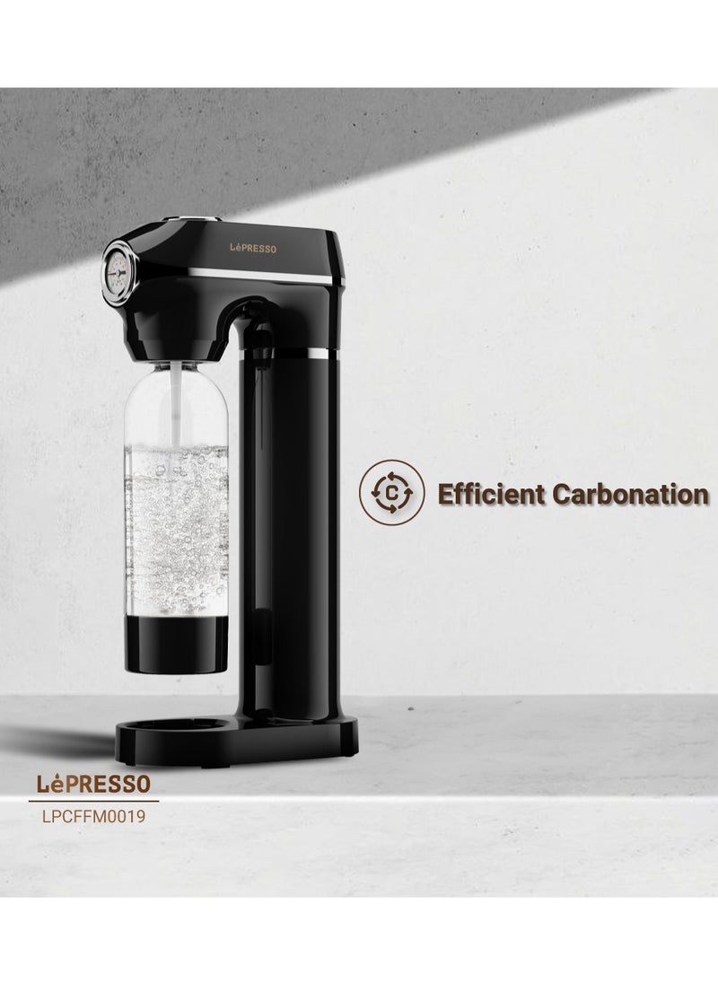 LePRESSO - Sparkling Water Maker 1L with Two Capsules and Pressure Meter / Efficient Carbonation / Adjustable Fizz Pressure / One-Button Operation - Black - Image 1