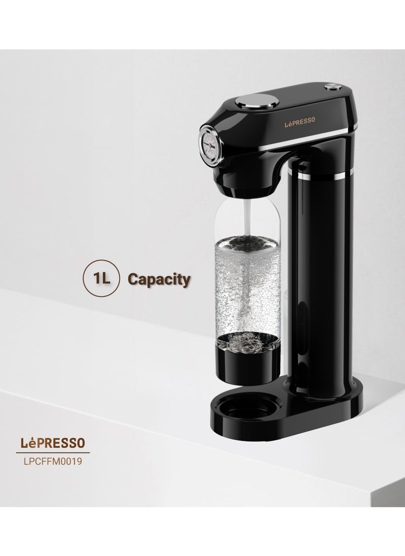 LePRESSO - Sparkling Water Maker 1L with Two Capsules and Pressure Meter / Efficient Carbonation / Adjustable Fizz Pressure / One-Button Operation - Black - Image 1