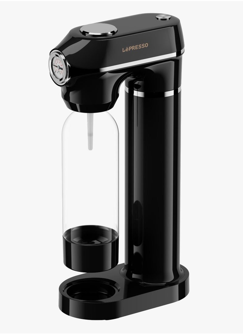 LePRESSO - Sparkling Water Maker 1L with Two Capsules and Pressure Meter / Efficient Carbonation / Adjustable Fizz Pressure / One-Button Operation - Black - Image 1