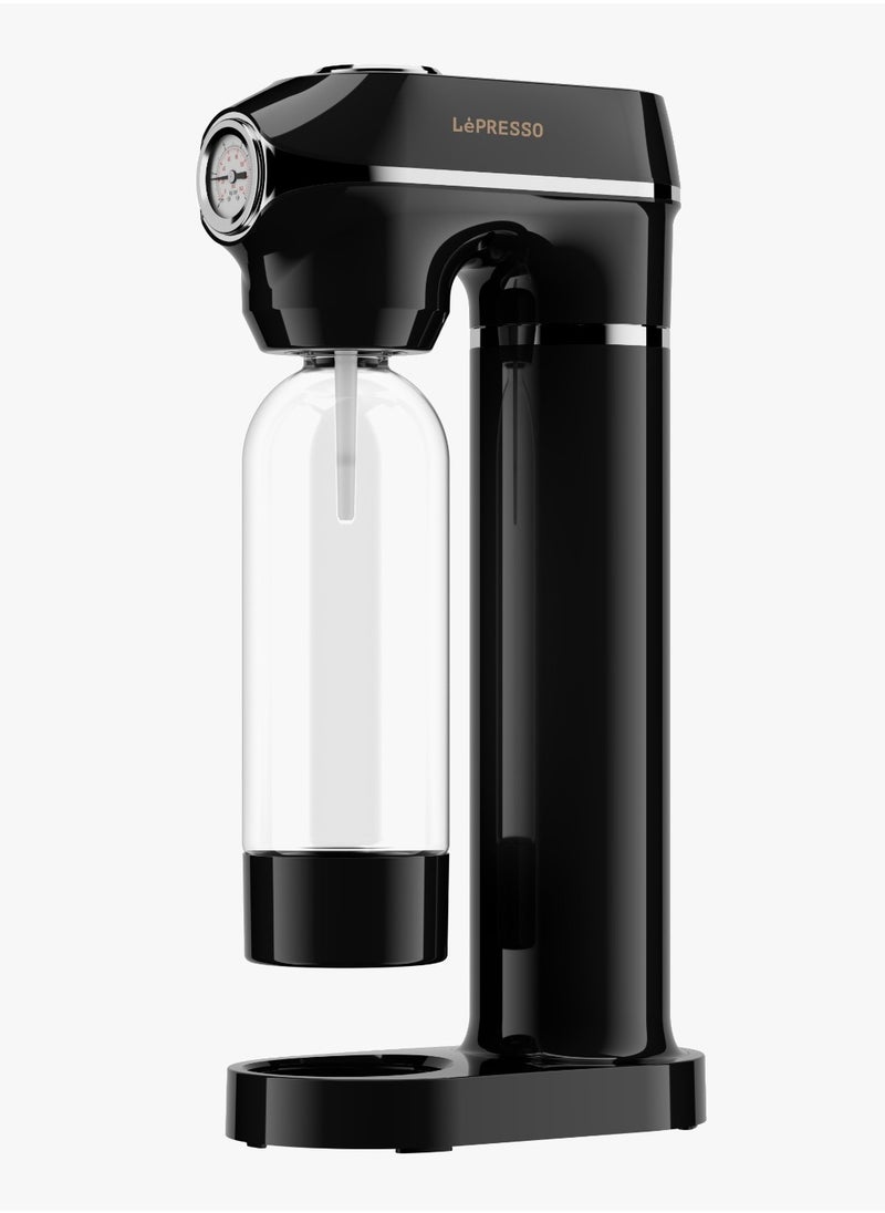 LePRESSO - Sparkling Water Maker 1L with Two Capsules and Pressure Meter / Efficient Carbonation / Adjustable Fizz Pressure / One-Button Operation - Black - Image 1