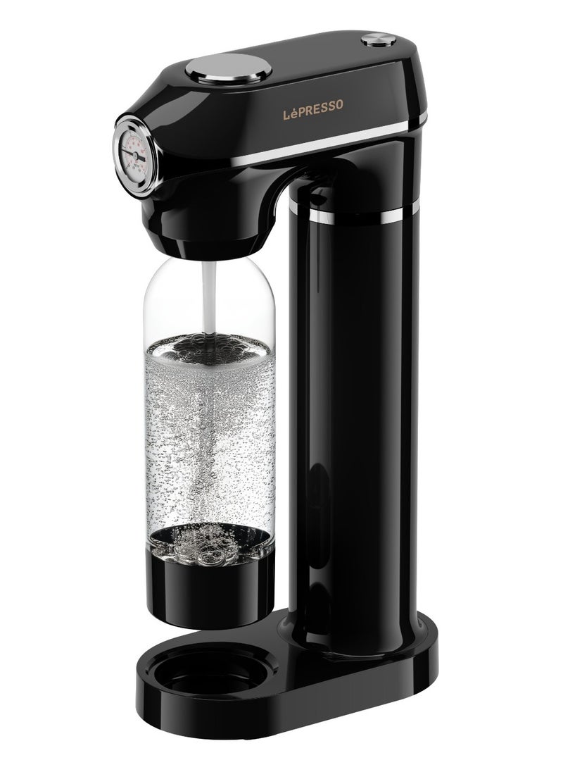 LePRESSO - Sparkling Water Maker 1L with Two Capsules and Pressure Meter / Efficient Carbonation / Adjustable Fizz Pressure / One-Button Operation - Black - Image 1