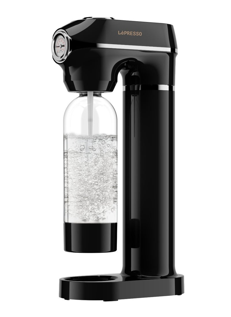 LePRESSO - Sparkling Water Maker 1L with Two Capsules and Pressure Meter / Efficient Carbonation / Adjustable Fizz Pressure / One-Button Operation - Black - Image 1