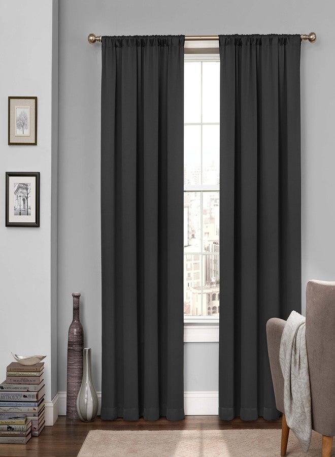 Eclipse Solid Thermapanel Pair, Room Darkening Rod Pocket Curtain, Window Curtain for Bedroom and Living Room, (2 Panels), 52 in Wide x 63 in Long, Black - Image 1