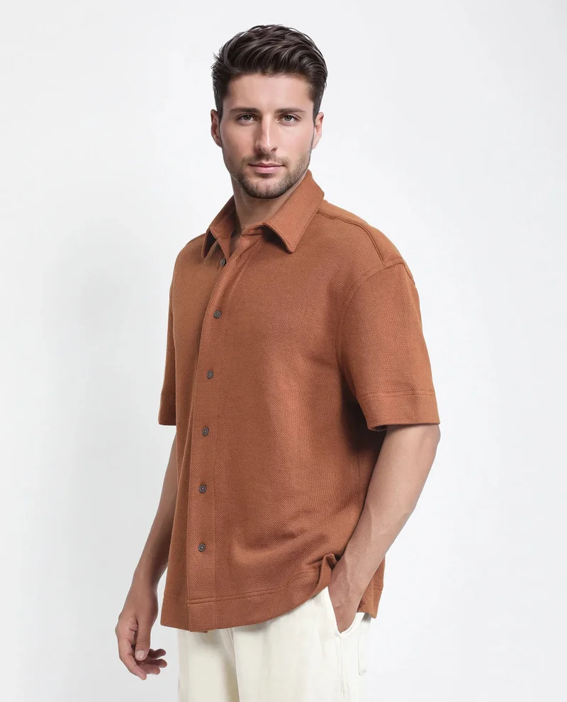 Rare Rabbit Men's Boxy Fit Plain Knit Shirt