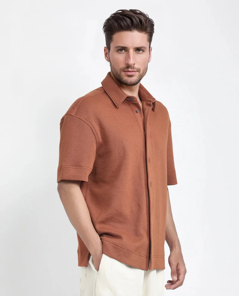 Rare Rabbit Men's Boxy Fit Plain Knit Shirt
