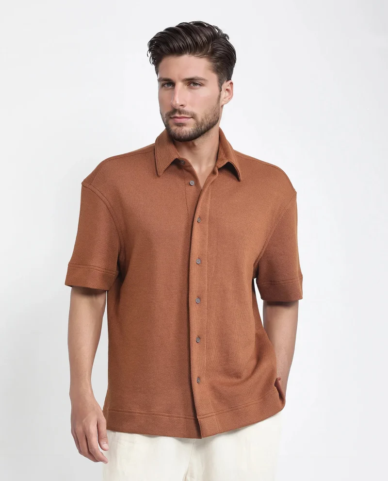 Rare Rabbit Men's Boxy Fit Plain Knit Shirt