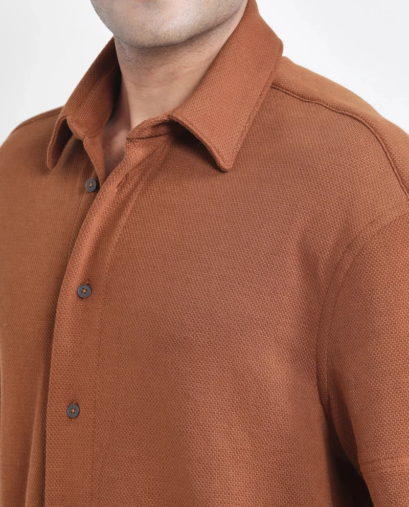 Rare Rabbit Men's Boxy Fit Plain Knit Shirt