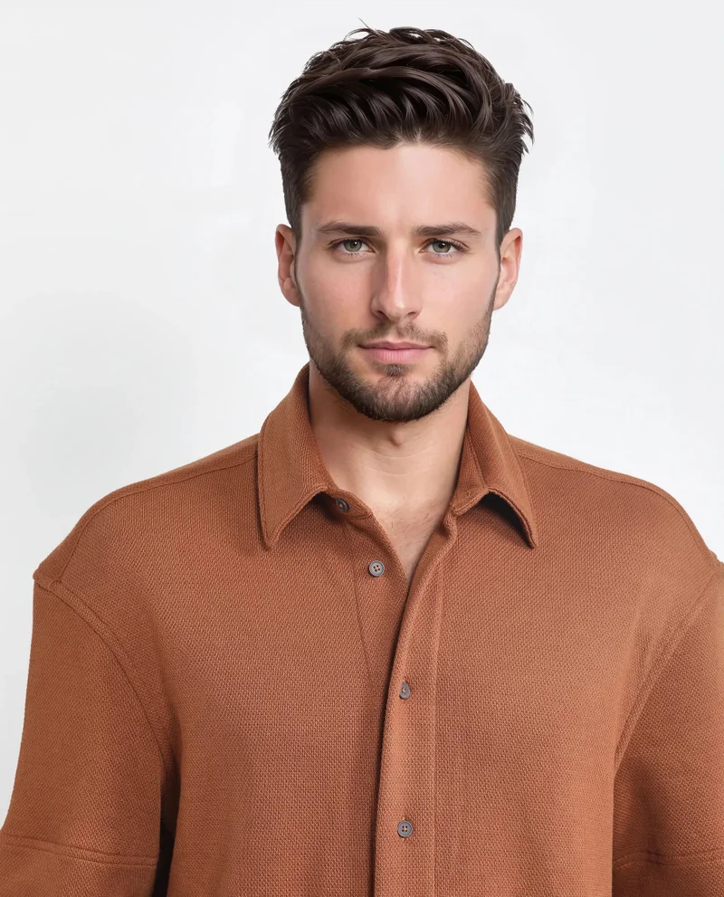 Rare Rabbit Men's Boxy Fit Plain Knit Shirt