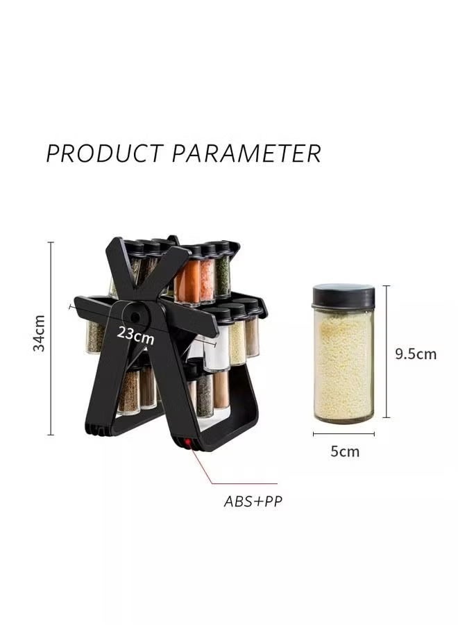 Denx 18-Piece Spice Jar Set with Rotating Carousel Rack – Glass Herb Containers with Airtight Lids, Space-Saving Kitchen Organizer for Easy Cooking and Quick Access - Image 5