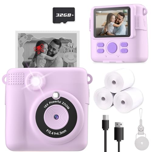 ESOXOFFORE Instant Print Camera for Kids, Christmas Birthday Gifts for Girls Boys Age 3-12,Digital Kids Cameras for Toddler, Portable Toy for 3 4 5 6 7 8 9 10 Year Old Girl with 32GB SD Card-Purple - Image 1