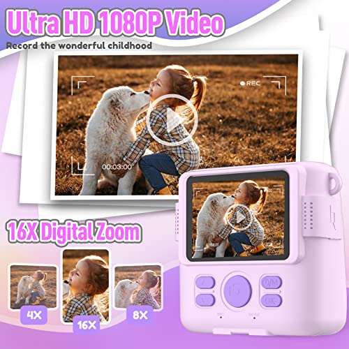 ESOXOFFORE Instant Print Camera for Kids, Christmas Birthday Gifts for Girls Boys Age 3-12,Digital Kids Cameras for Toddler, Portable Toy for 3 4 5 6 7 8 9 10 Year Old Girl with 32GB SD Card-Purple - Image 4