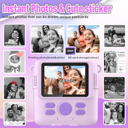 ESOXOFFORE Instant Print Camera for Kids, Christmas Birthday Gifts for Girls Boys Age 3-12,Digital Kids Cameras for Toddler, Portable Toy for 3 4 5 6 7 8 9 10 Year Old Girl with 32GB SD Card-Purple - Image 3