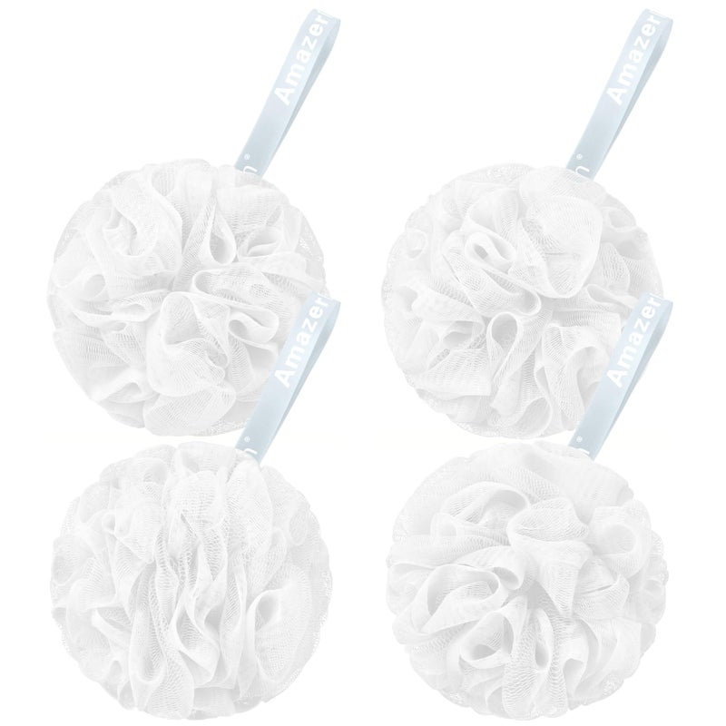 AmazerBath Loofah Sponge 75g/Piece, Exfoliating Bath Sponge Body Scrubber - Loofa Set of 4 - Snow White, Large - Image 1
