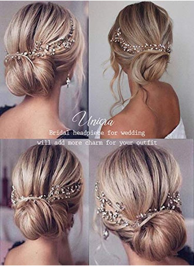 Unicra Bride Wedding Rhinestone Hair Vine Bridal Silver Hair Piece Crystal Headband Hair Accessories For Women And Girls (17.7Inches) (Silver)  - Image 3