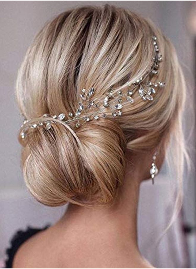 Unicra Bride Wedding Rhinestone Hair Vine Bridal Silver Hair Piece Crystal Headband Hair Accessories For Women And Girls (17.7Inches) (Silver)  - Image 1
