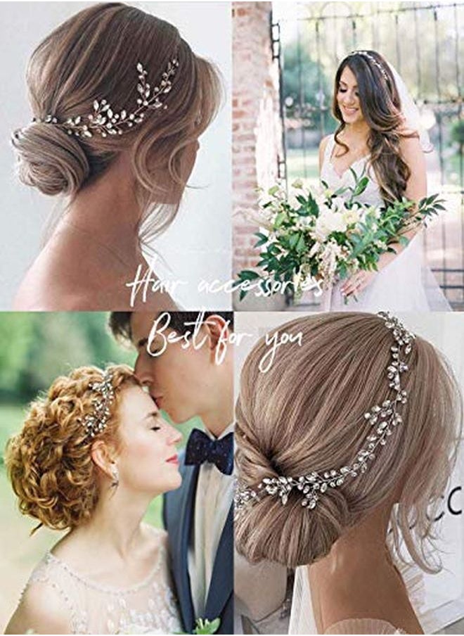 Unicra Bride Wedding Rhinestone Hair Vine Bridal Silver Hair Piece Crystal Headband Hair Accessories For Women And Girls (17.7Inches) (Silver)  - Image 5