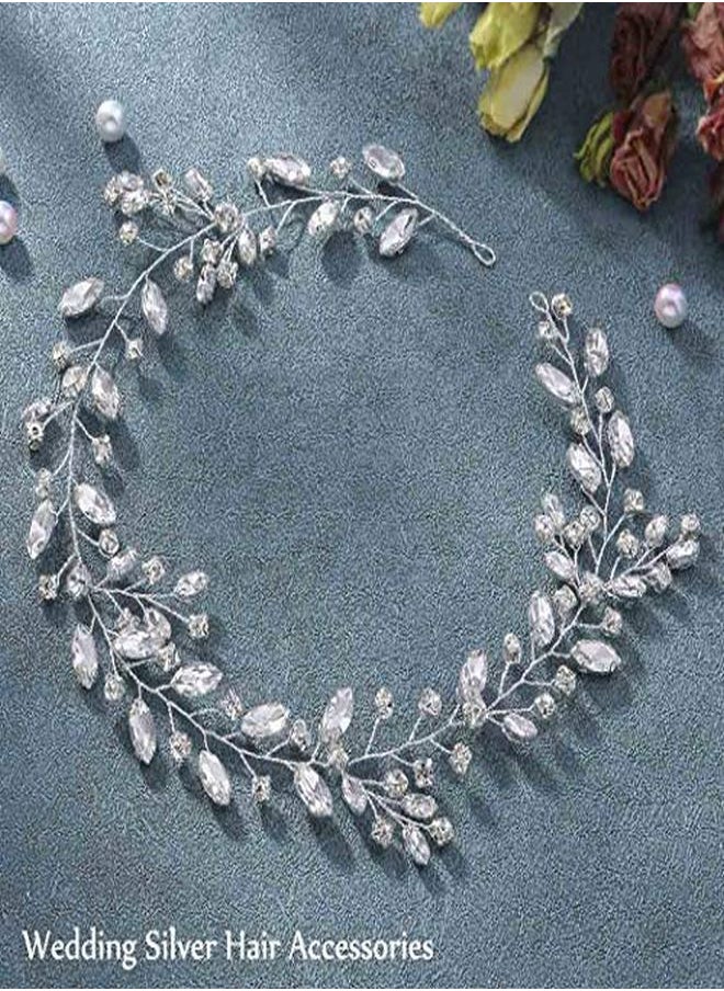 Unicra Bride Wedding Rhinestone Hair Vine Bridal Silver Hair Piece Crystal Headband Hair Accessories For Women And Girls (17.7Inches) (Silver)  - Image 2