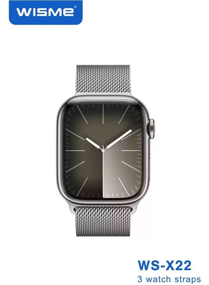WISME ساعة ذكية متعددة الوظائف مقاومة للماء WS-X22 مع شاشة كاملة 3 أزواج من الأشرطة وكابل شحن مصممة للسيدات والرجال فضي - Image 2