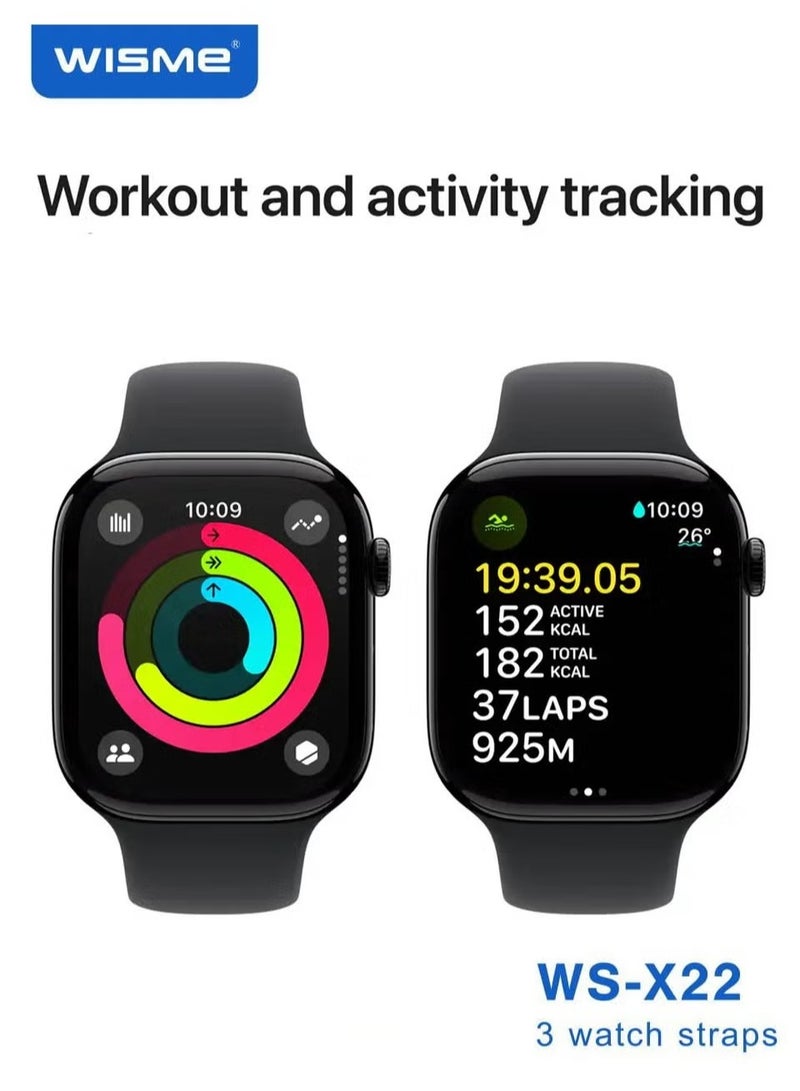 WISME ساعة ذكية متعددة الوظائف مقاومة للماء WS-X22 مع شاشة كاملة 3 أزواج من الأشرطة وكابل شحن مصممة للسيدات والرجال فضي - Image 5