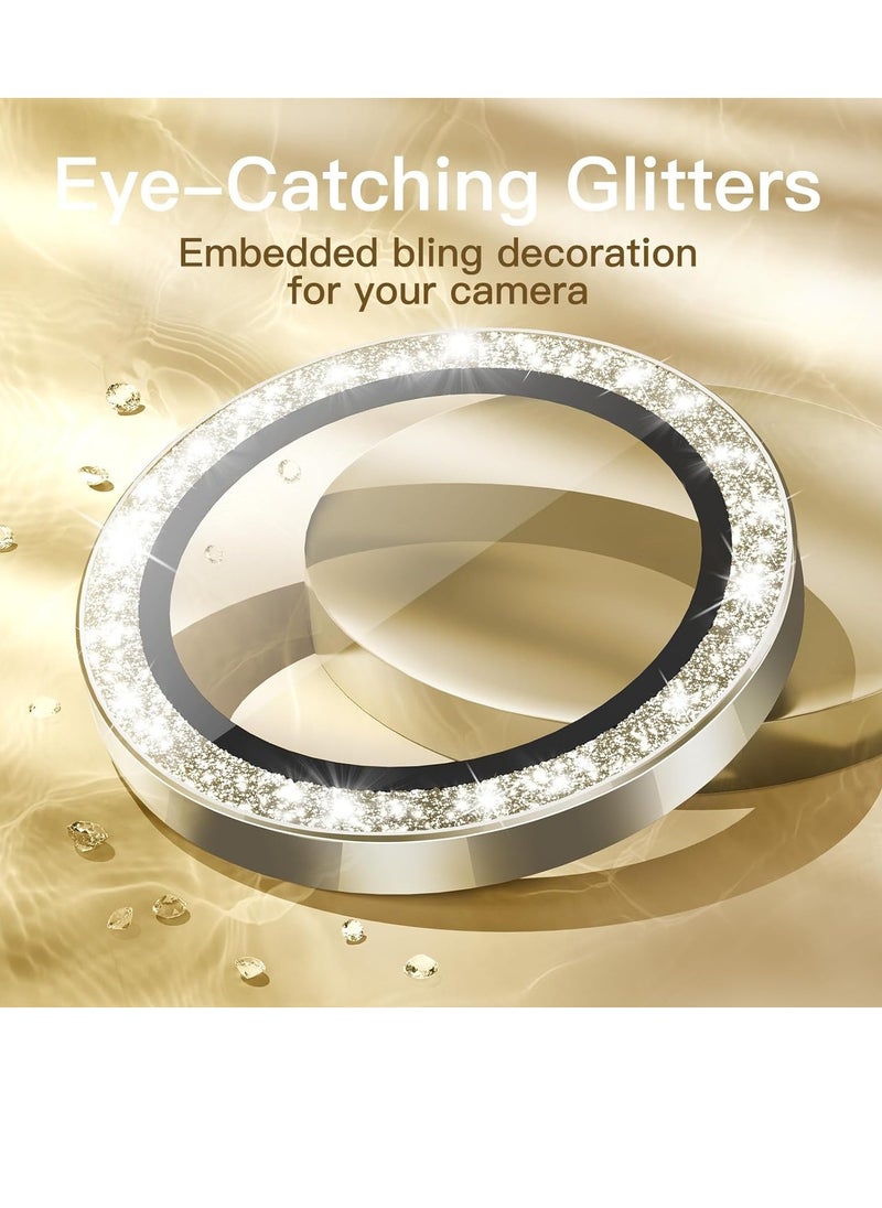 ELTRAZONE - Camera Lens Protector for iPhone 15 Pro 6.1-Inch and iPhone 15 Pro Max 6.7-Inch, Bling Glitter Individual 9H Tempered Glass Metal Ring Cover, HD Clear, 3-Pack (Natural Titanium) - Image 1