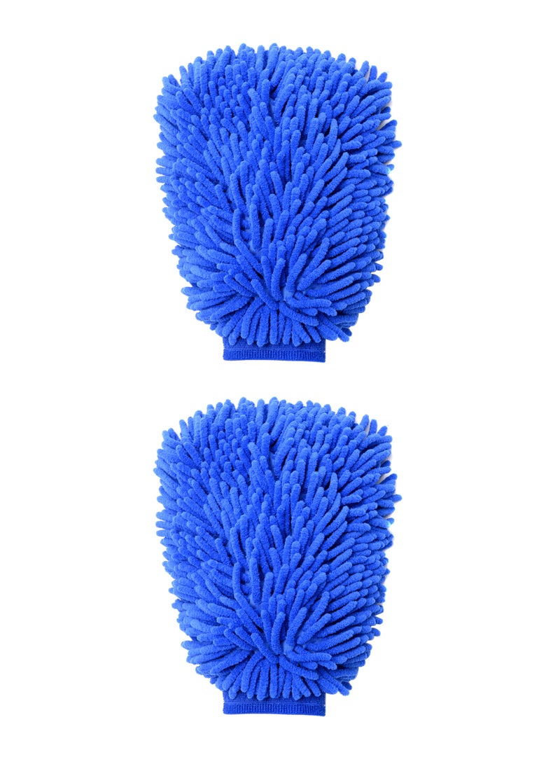 LAWAZIM Car Wash Mitt -2 Piece 100g- Premium Chenille Microfiber Wash Mitt, Soft Scratch &Lint-Free Hand Washing Glove &Absorbent Cleaning Tool for Washing Car, Truck, SUV, RV, Boat, Motorcycle (Blue) - Image 1