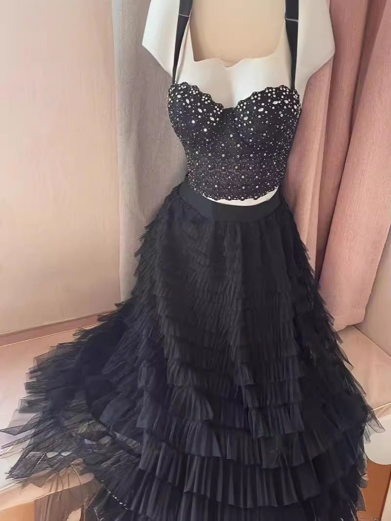 [باي فومي] فستان عيد ميلاد بلمسة ذهبية متسخة مع حزام لامع وبدلة تنورة توتو - Image 4