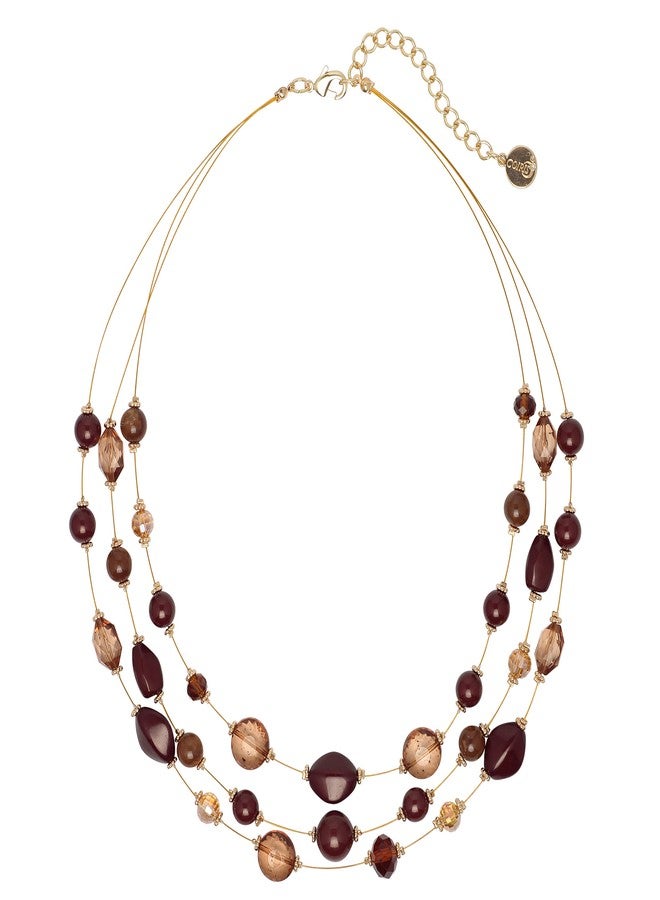 Coiris 3 Layers Illusion Wire Beaded Statement 19.5" Necklace for Women (N0005-Brown) - Image 1