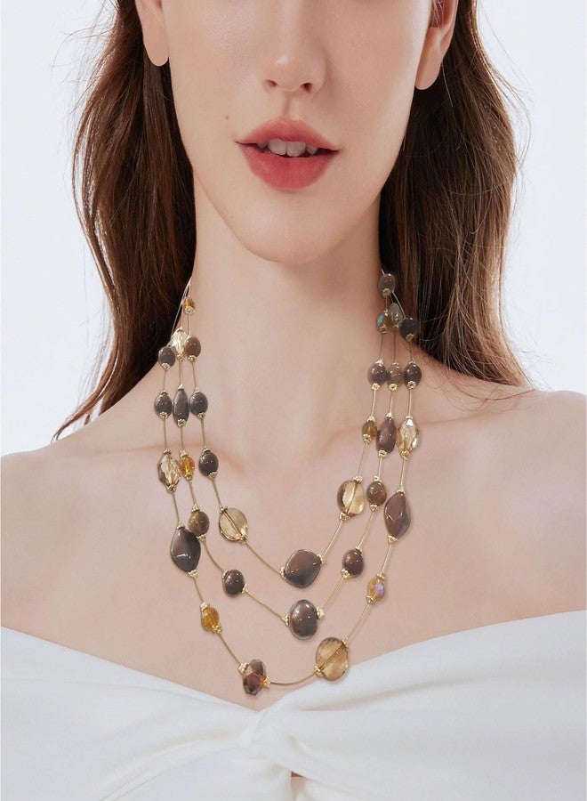 Coiris 3 Layers Illusion Wire Beaded Statement 19.5" Necklace for Women (N0005-Brown) - Image 4