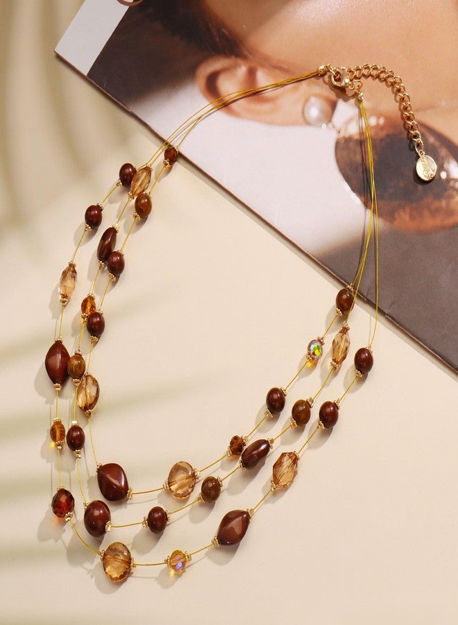 Coiris 3 Layers Illusion Wire Beaded Statement 19.5" Necklace for Women (N0005-Brown) - Image 5