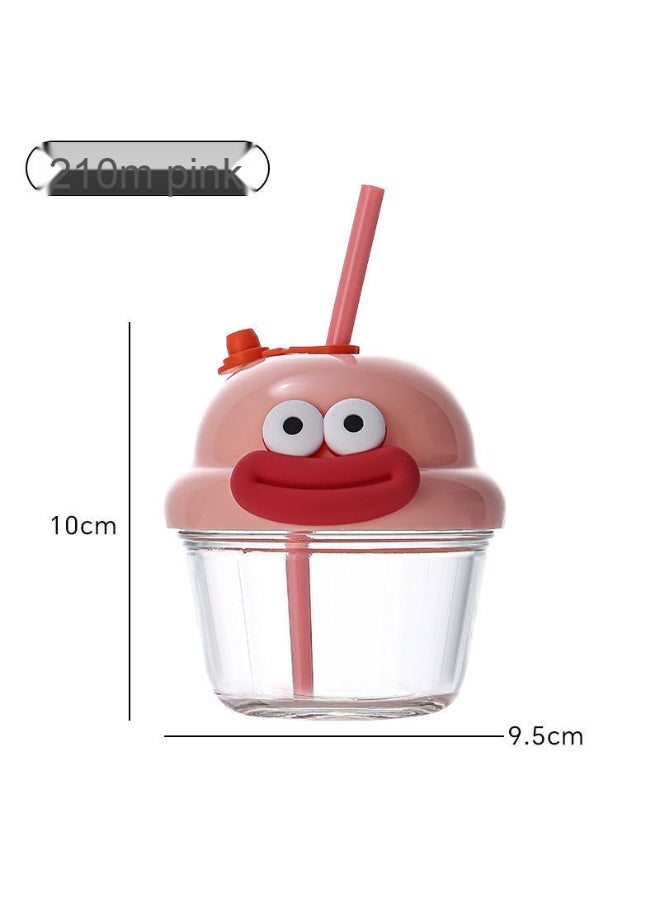 Mini Cartoon Glass Water Cup with Straw - Cute 210ml Mug for Coffee, Milkshakes, Drinks, Tea, Water, and Cold Beverages - Image 1