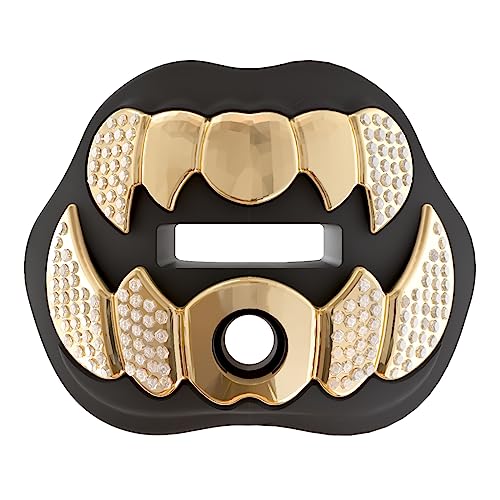 LeCool Football Mouth Guard with Connected Strap- 3D Beast Chrome Adult and Youth Mouth Guard-Mouth Piece for Sports for Maximum Air Flow and Teeth Protection (Black, with Diamonds) - Image 1
