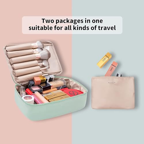 WEMOL Small Travel Fashion Cosmetic Organizer Bag with Detachable Pouch, Super Soft Makeup Organiser Bag for Brushes, Toiletries, Cosmetics Items for Women (Green) - Image 3