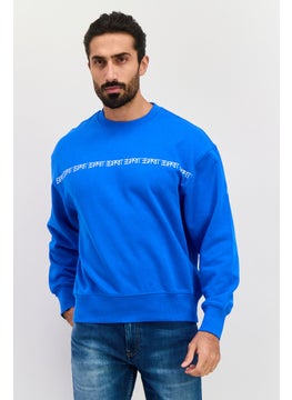 Men Crew Neck Graphic Print Long Sleeve Sweatshirt, Blue
