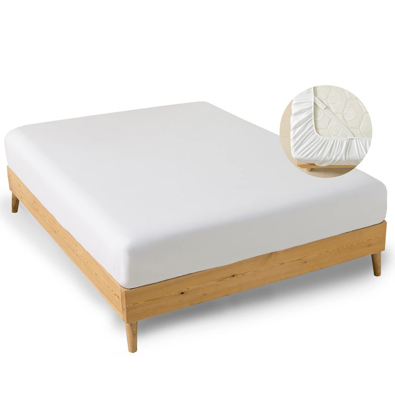 mini panda MINIPANDA White Queen Size Fitted Sheet with Bed Sheets Holder Straps for Corners Deep Pocket  Ultra Soft  Microfiber Sheets