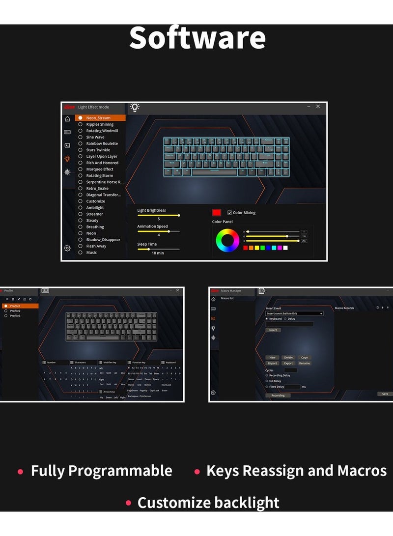 رويال كلودج لوحة مفاتيح ميكانيكية قابلة للتبديل Royal Kludge RK-R87 RGB 87 مفتاح باللون الأسود (مفتاح أزرق) - Image 5