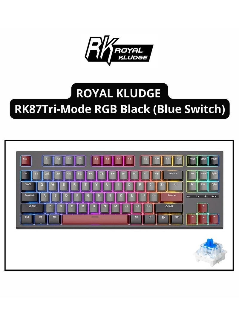 رويال كلودج لوحة مفاتيح ميكانيكية قابلة للتبديل Royal Kludge RK-R87 RGB 87 مفتاح باللون الأسود (مفتاح أزرق) - Image 1