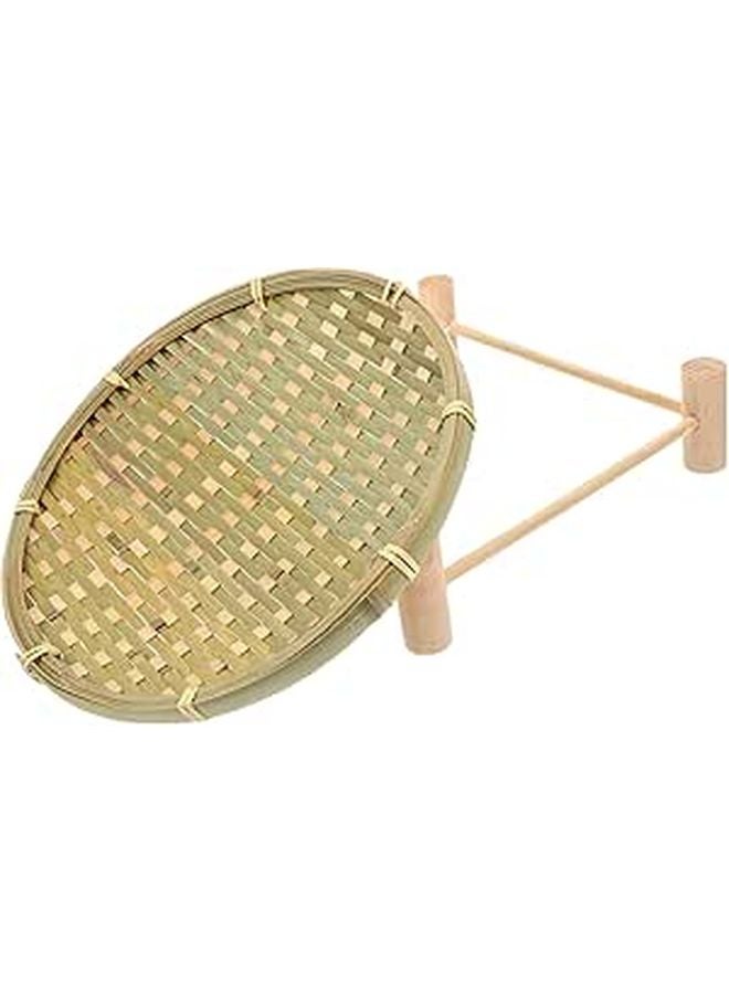 Woven Serving Basket with Wood Stand for Snack Fruit Bread Kitchen Dining Table - Image 1
