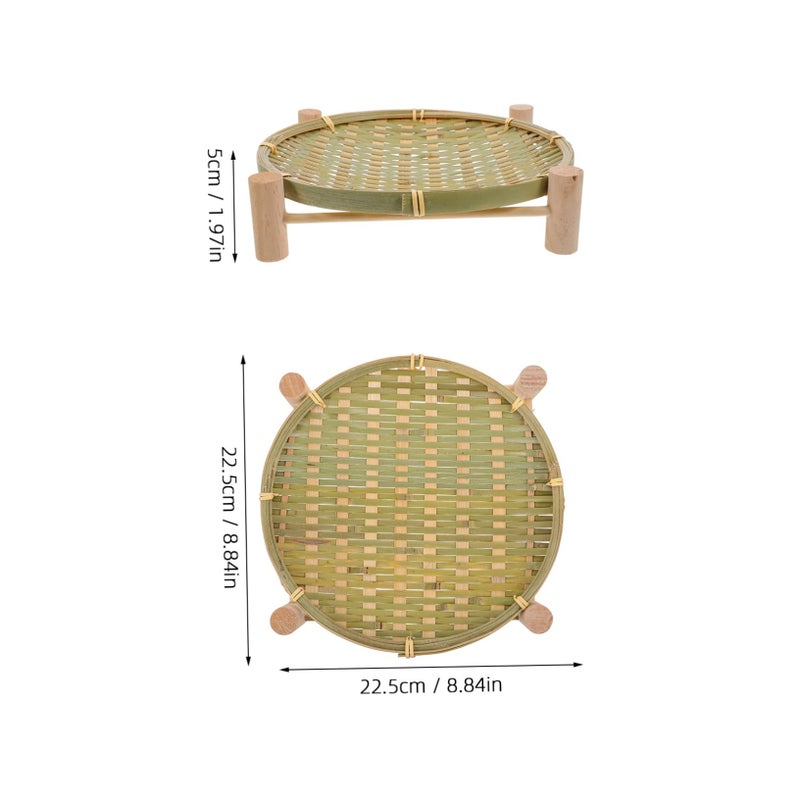 Woven Serving Basket with Wood Stand for Snack Fruit Bread Kitchen Dining Table - Image 3
