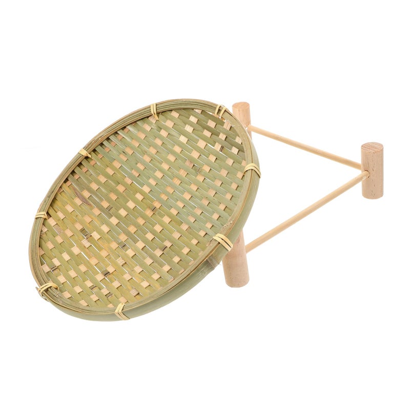 Woven Serving Basket with Wood Stand for Snack Fruit Bread Kitchen Dining Table - Image 2