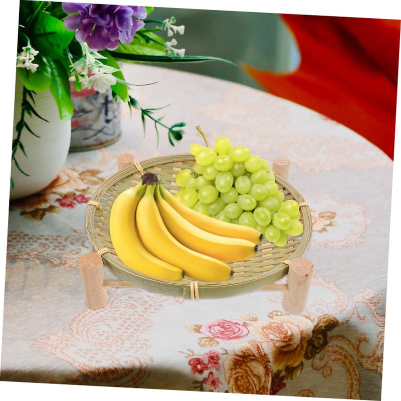 Woven Serving Basket with Wood Stand for Snack Fruit Bread Kitchen Dining Table - Image 4
