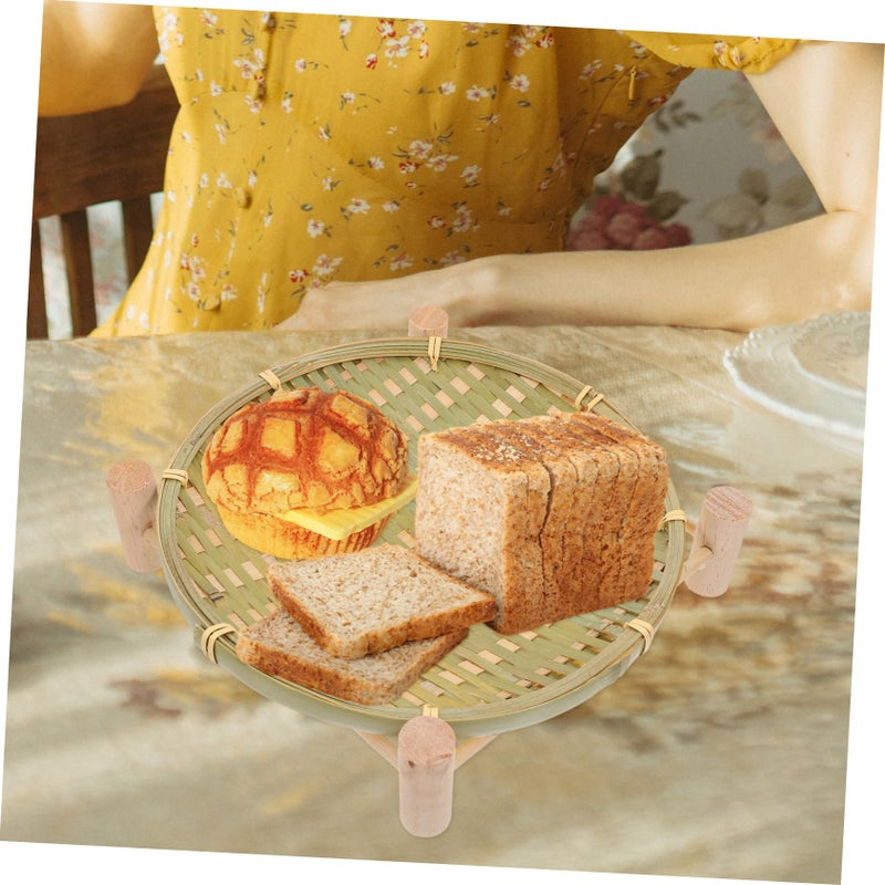 Woven Serving Basket with Wood Stand for Snack Fruit Bread Kitchen Dining Table - Image 5