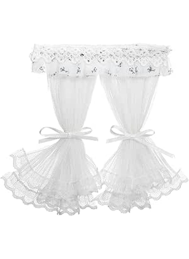 Mini Lace Curtains White Dollhouse Window Drapes Furniture Accessories Easy Setup - Image 1
