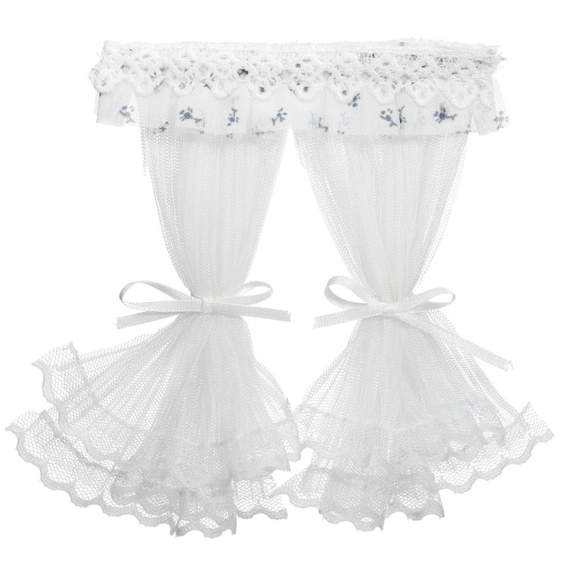 Mini Lace Curtains White Dollhouse Window Drapes Furniture Accessories Easy Setup - Image 2