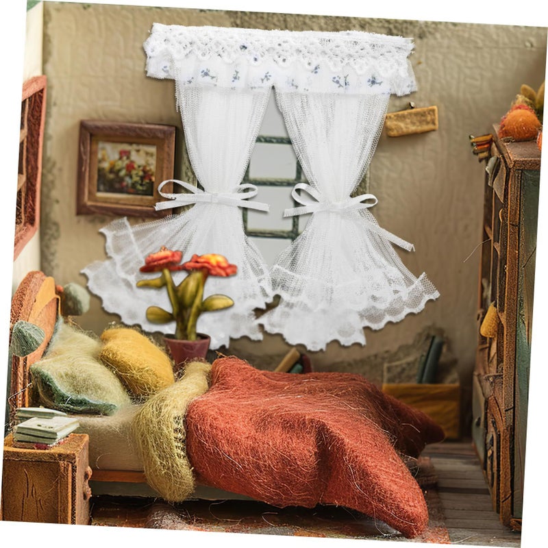 Mini Lace Curtains White Dollhouse Window Drapes Furniture Accessories Easy Setup - Image 3