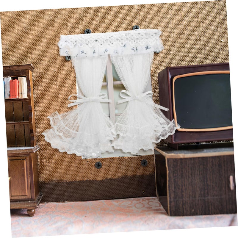 Mini Lace Curtains White Dollhouse Window Drapes Furniture Accessories Easy Setup - Image 4