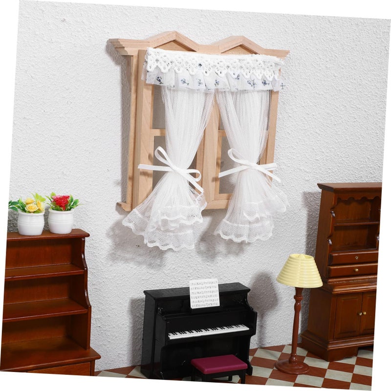 Mini Lace Curtains White Dollhouse Window Drapes Furniture Accessories Easy Setup - Image 5