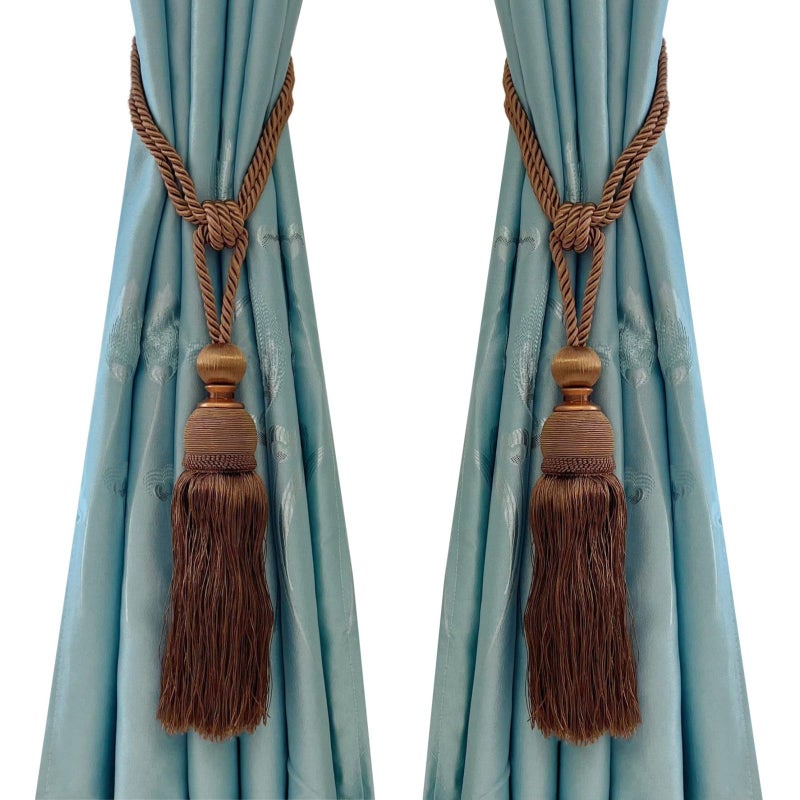 SWTool Selling Wonderful Curtain Holdbacks Curtains Tiebacks Home Decorative Braided Buckle Fastener Accessories Window Drapery Ball Tassels Tiebacks Set of 2 Coffee